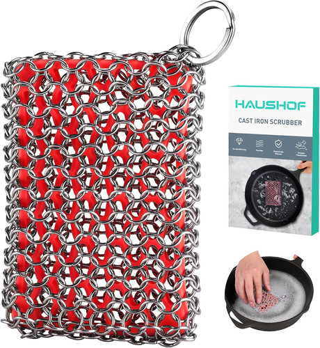 Cast iron chainmail scrubber - iron,